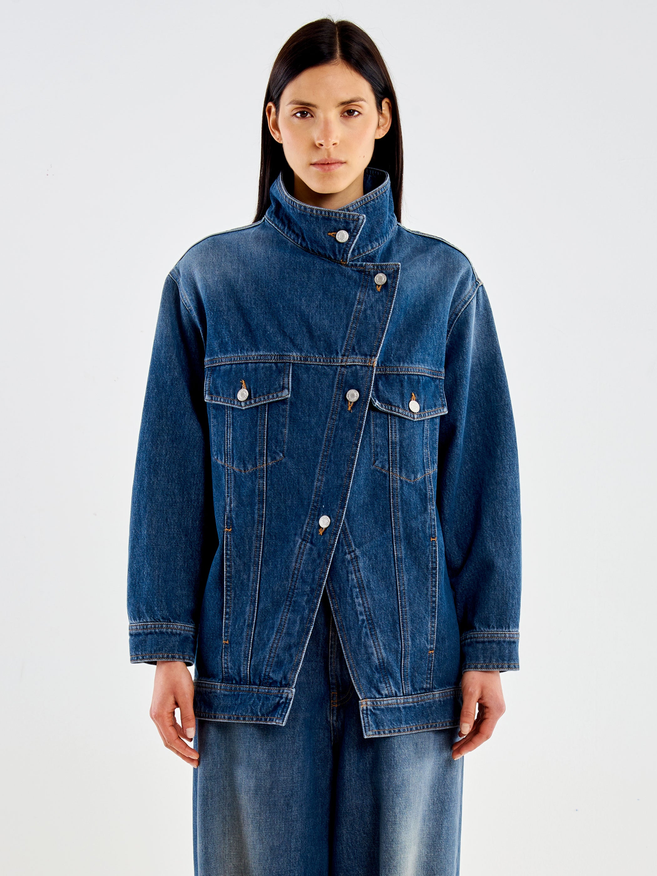 Oblique Cut Denim Jacket